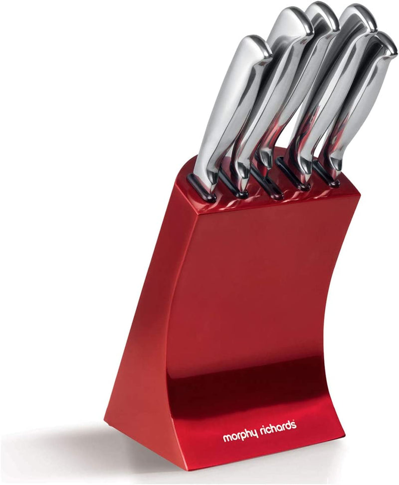 MORPHY 5Pcs Stainless Steel Knife with Black Knife Block Home & Garden > Kitchen & Dining > Kitchen Tools & Utensils > Kitchen Knives Morphy Richards Stainless Steel,Red Knife Block 