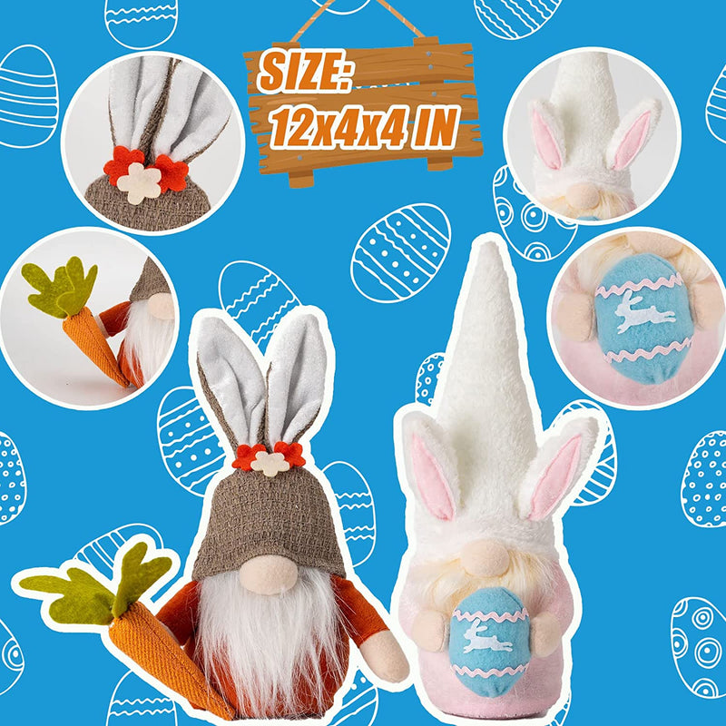 NIDUYONG Easter Gnomes Decorations, 4Pcs Plush Easter Bunny Egg Carrot Handmade Swedish Tomte Elf Stuffed Doll Rabbit Gifts, Spring Home Decor Gifts Toys for Kids, Kitchen Table Gift Table Ornament