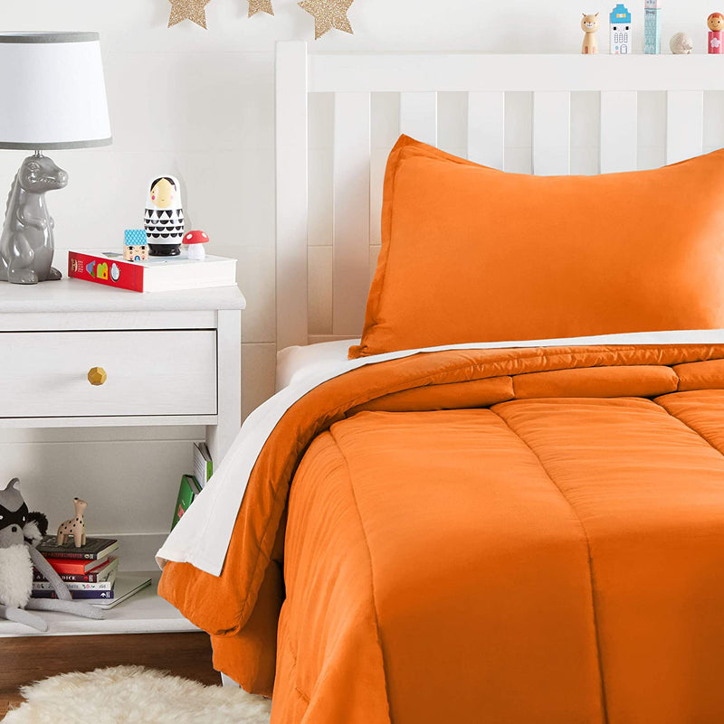 Kid'S Comforter Set - Soft, Easy-Wash Microfiber - Twin, White Anchors Home & Garden > Linens & Bedding > Bedding > Quilts & Comforters KOL DEALS Bright Orange Twin 