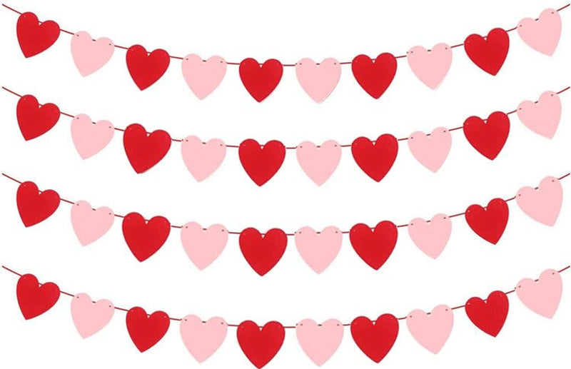 Felt Heart Banner for Mother'S Day Valentine'S Day Decor, 40-Pack - No DIY, Red Heart Garland, for Night Romantic Decoration Home & Garden > Decor > Seasonal & Holiday Decorations Sulobom Red+Pink-80  
