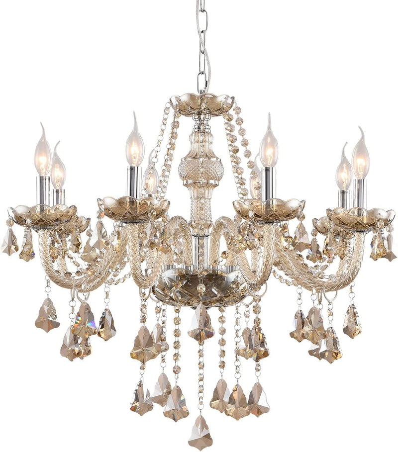 Zaqtan Luxurious 8 Lights Crystal Chandelier with Metal Frame 8 Arms Candles Vintage Hanging Light Fixture Pendant Ceiling Lamp Raindrop 28" X L49 (Cognac, 8 Lights) Home & Garden > Lighting > Lighting Fixtures > Chandeliers Zaqtan Lighting Cognac 8 Lights 