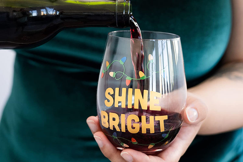 Pearhead Shine Bright Wine Glass, Christmas Stemless Wine Glass, Holiday Gift for Mom, Stemless Wine Glass Christmas Gift, Christmas Lights Drinkware Home & Garden > Kitchen & Dining > Tableware > Drinkware Pearhead   