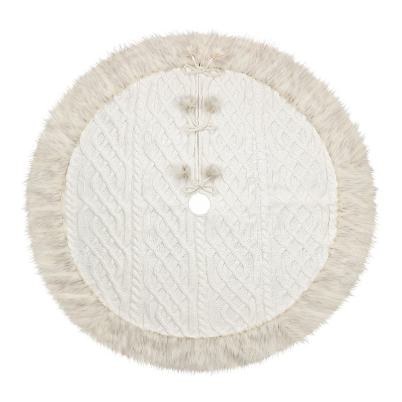 Holiday Time Cream Cable Knit Tree Skirt, with Leopard Faux Fur Trim, 56Inch Diameter Home & Garden > Decor > Seasonal & Holiday Decorations > Christmas Tree Skirts CENTRESKY CRAFTS(SHANTOU)CO.,LTD   