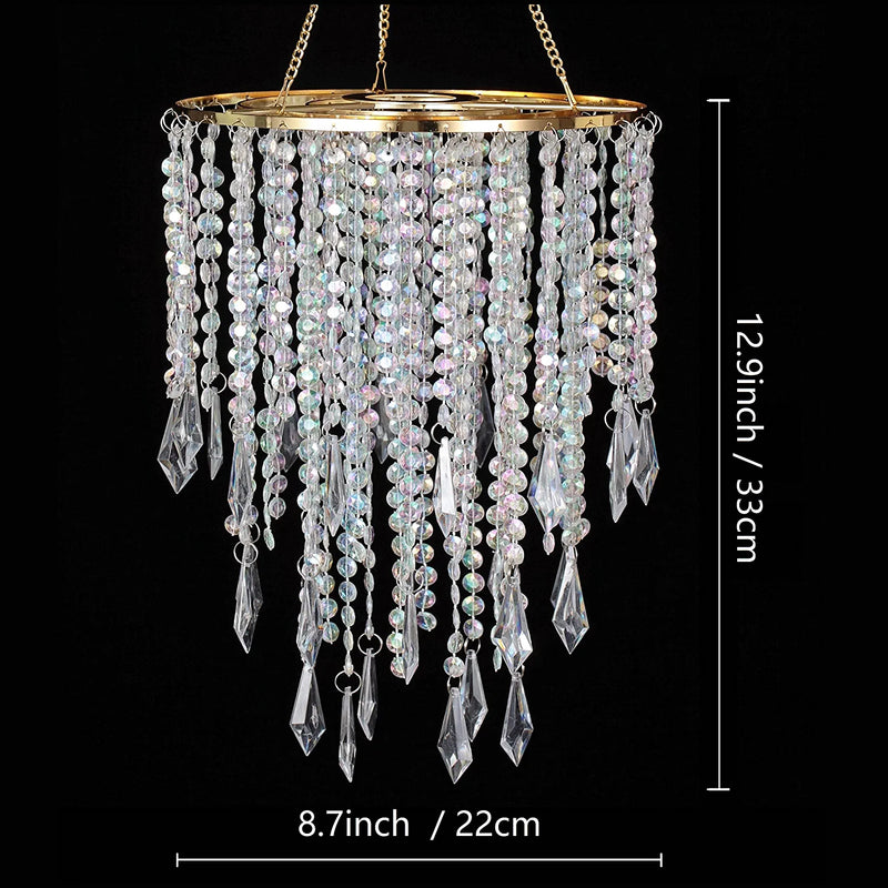 Cioceen Acrylic Chandelier Ceiling Light Shade Beaded Hanging Pendant Lampshade with Gold Frame for Bedroom for Wedding Party H12.9 X W8.7 3 Tiers Home & Garden > Lighting > Lighting Fixtures > Chandeliers Cioceen   