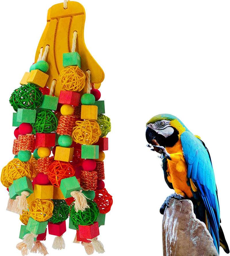 MQ Bird Parrot Toys with Nature Wood Bird Chewing Toys for Medium and Large Birds, Best Toys for African Grey, Parakeets, Parrots, Finch, Budgie, Cockatiels, Conures and Love Birds Animals & Pet Supplies > Pet Supplies > Bird Supplies > Bird Toys MQ Yellow  