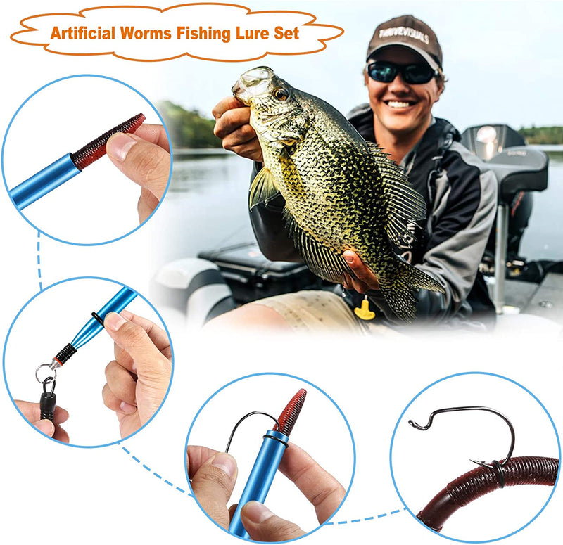 PLUSINNO Wacky Worm Fishing Lure Kit, Soft Plastic Fishing Lures, Grub Baits Hook Wacky Rig Bass Trout Fishing Worms Lures W/ Tackle Box Sporting Goods > Outdoor Recreation > Fishing > Fishing Tackle > Fishing Baits & Lures PLUSINNO   