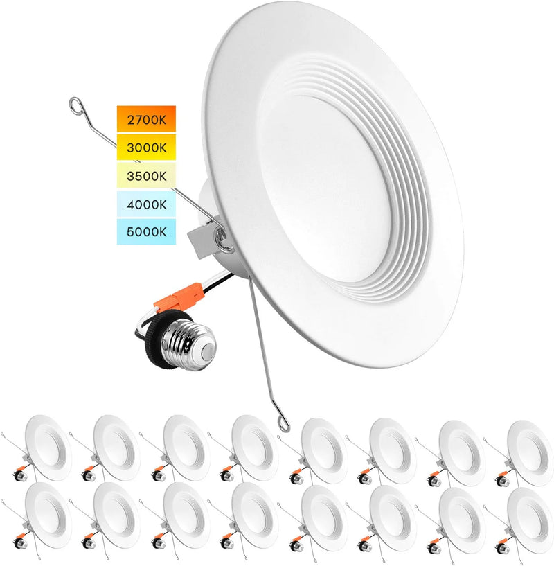 Luxrite 5/6 Inch LED Recessed Retrofit Downlight, 14W=90W, CCT Color Selectable 2700K | 3000K | 3500K | 4000K | 5000K, Dimmable Can Light, 1100 Lumens, Wet Rated, Energy Star, Baffle Trim (4 Pack)
