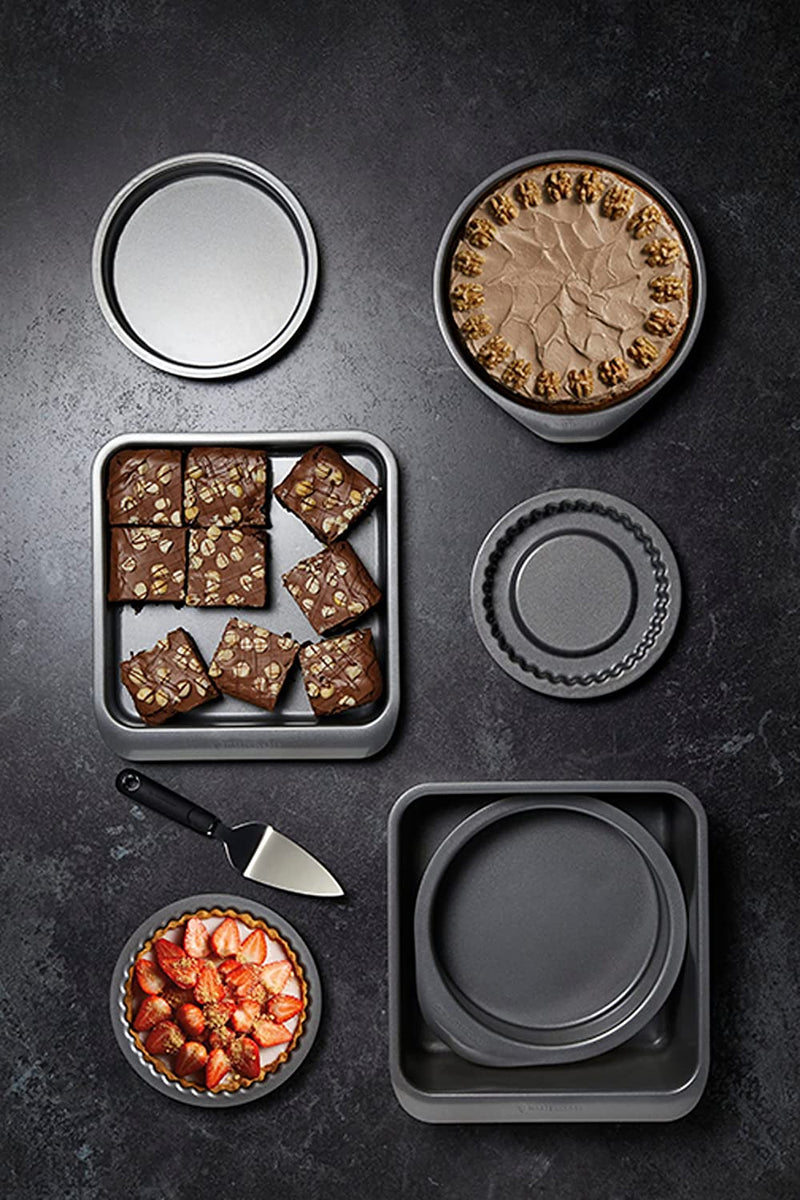 Masterclass Smart Space 7 Piece Non Stick Stackable Bakeware Set with 1 X Roasting Tin, 2 X round Cake Tins, 1 X Sandwich Pan, 2 X Flan/Quiche Dishes and 1 X Brownie Tray in Gift Box Home & Garden > Kitchen & Dining > Cookware & Bakeware Master Class   