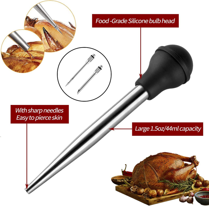 JY COOKMENT Stainless Steel Turkey Baster Baster Syringe for Cooking Meat Injector Set with 2 Marinade Needles 1 Cleaning Brush for Home Baking Kitchen Tool Home & Garden > Kitchen & Dining > Kitchen Tools & Utensils JY OUTDOOR   