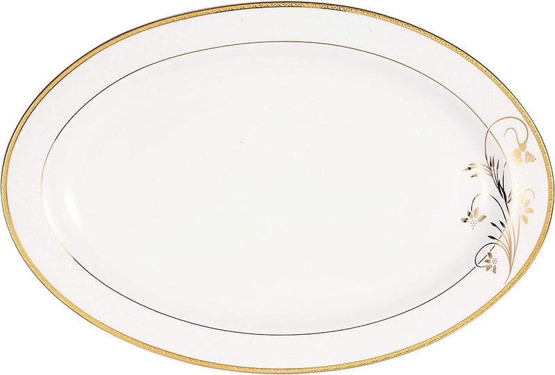 Lorren Home Trends La Luna Bone China 57-Piece 24K Gold Floral Design Dinnerware Set, Service for 8