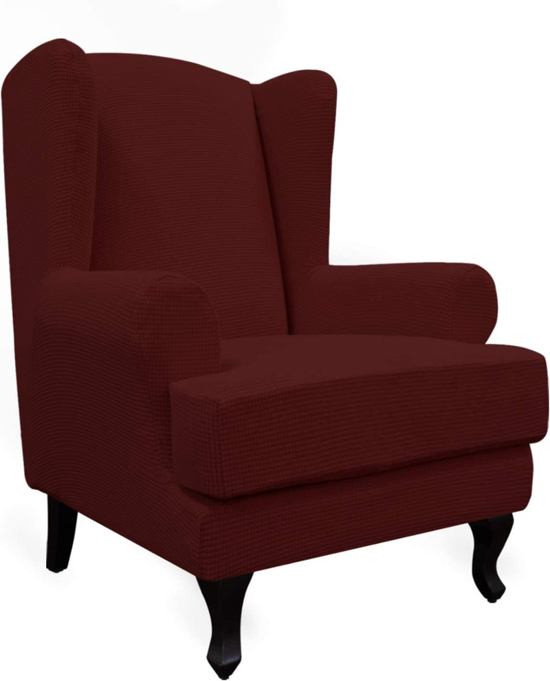 Easy-Going Stretch Wingback Chair Sofa Slipcover 2-Piece Sofa Cover Furniture Protector Couch Soft with Elastic Bottom, Spandex Jacquard Fabric Small Checks, Black Home & Garden > Decor > Chair & Sofa Cushions Easy-Going Wine  