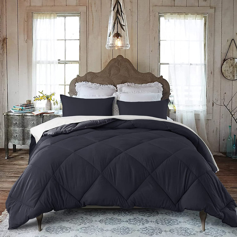 DOMDEC Heavyweight Quilted Comforter Queen Size Cozy Soft Washed Microfiber Duvet Insert down Alternative Fill Hotel Collection Machine Washable Winter Warmth(88X90”, White) Home & Garden > Linens & Bedding > Bedding > Quilts & Comforters DOMDEC Grey-premium Warmth King 