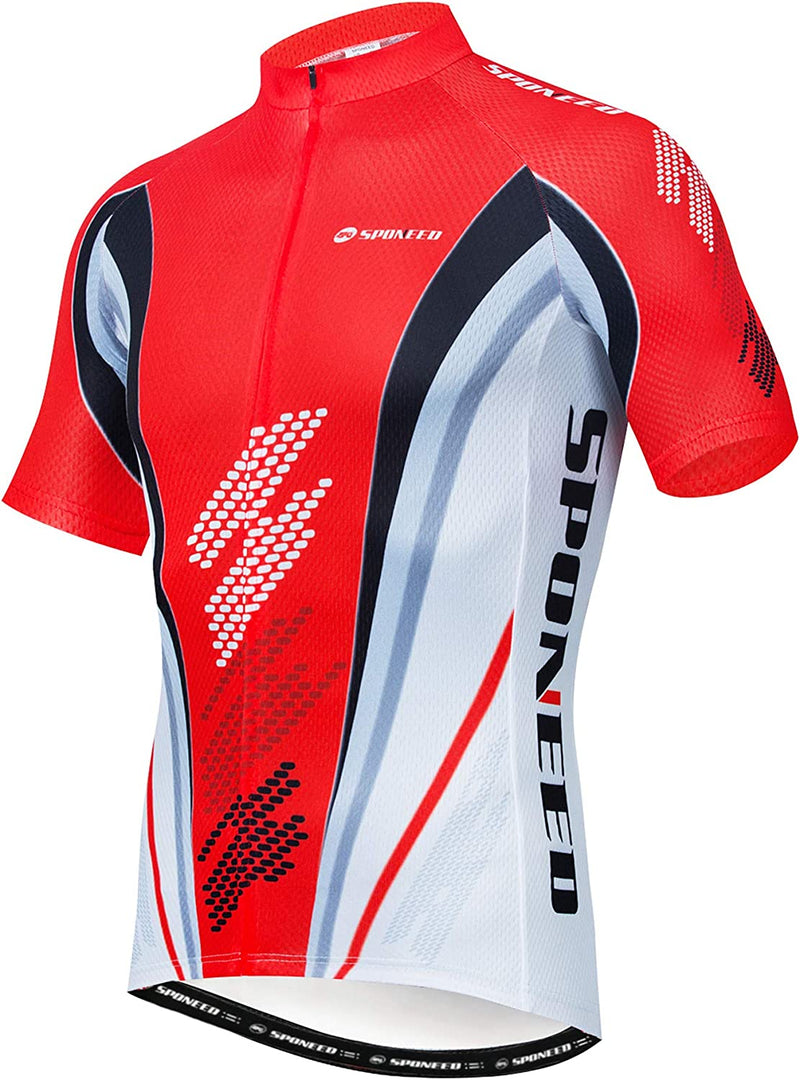 Men Bike Jersey Short Sleeve MTB Road Cycling Shirts Biking Tops Moisture Wicking Sporting Goods > Outdoor Recreation > Cycling > Cycling Apparel & Accessories Sentibery Red Multi Large 