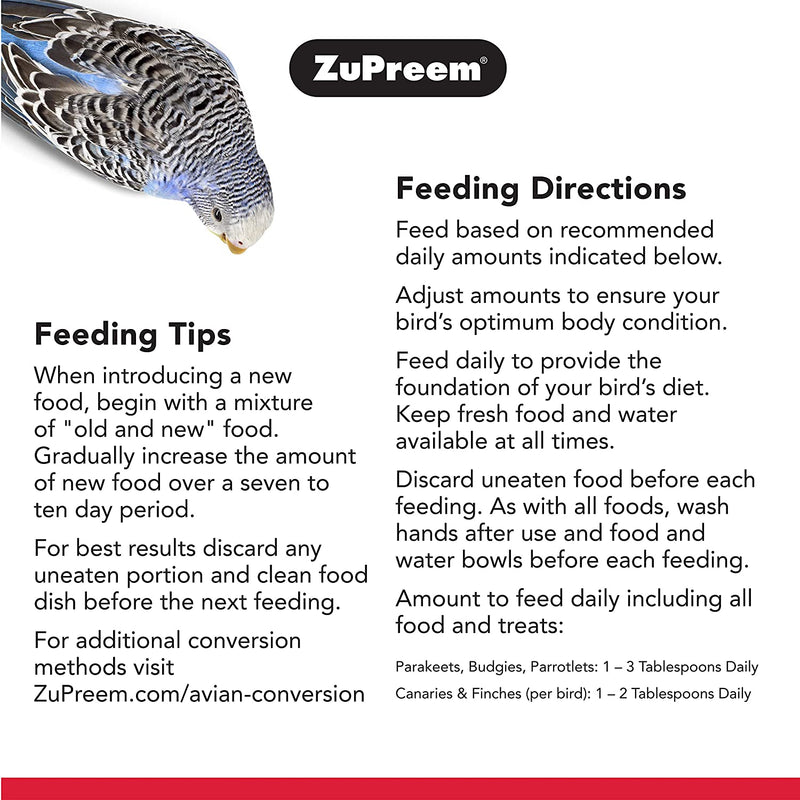 Zupreem Natural Pellets Bird Food for Small Birds, 2.25 Lb (Pack of 2) - Made in USA, Essential Nutrition for Parakeets, Budgies, Parrotlets Animals & Pet Supplies > Pet Supplies > Bird Supplies > Bird Food ZuPreem   