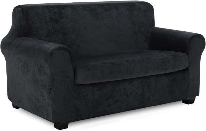 TIANSHU 2 Piece Sofa Slipcover, Stretch Oversized Couch Cover for 4 Cushion, Sofa Cover for Living Room,Stylish Jacquard Furniture Cover Protector (XL Sofa, Chocolate) Home & Garden > Decor > Chair & Sofa Cushions TIANSHU Velvet Black Loveseat 