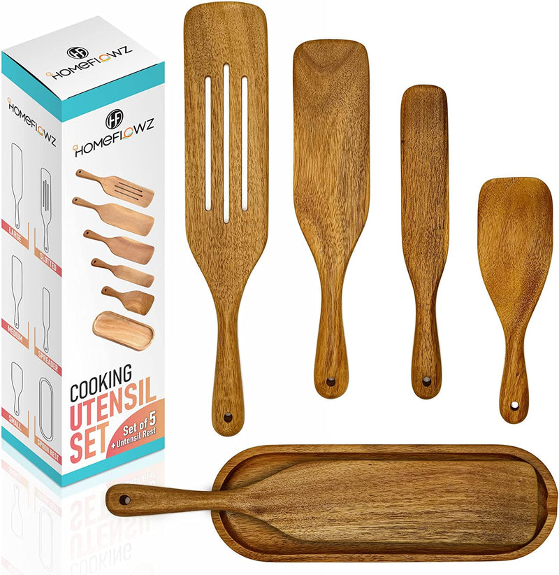 Homeflowz Spurtles Kitchen Tools as Seen on TV - 6 PCS Wooden Spurtle Set - Natural Premium Heat Resistant Acacia Wood Spurtle Spatula Utensils for Non Stick Cookware - Mixing and Serving Spoons Home & Garden > Kitchen & Dining > Kitchen Tools & Utensils Homeflowz   