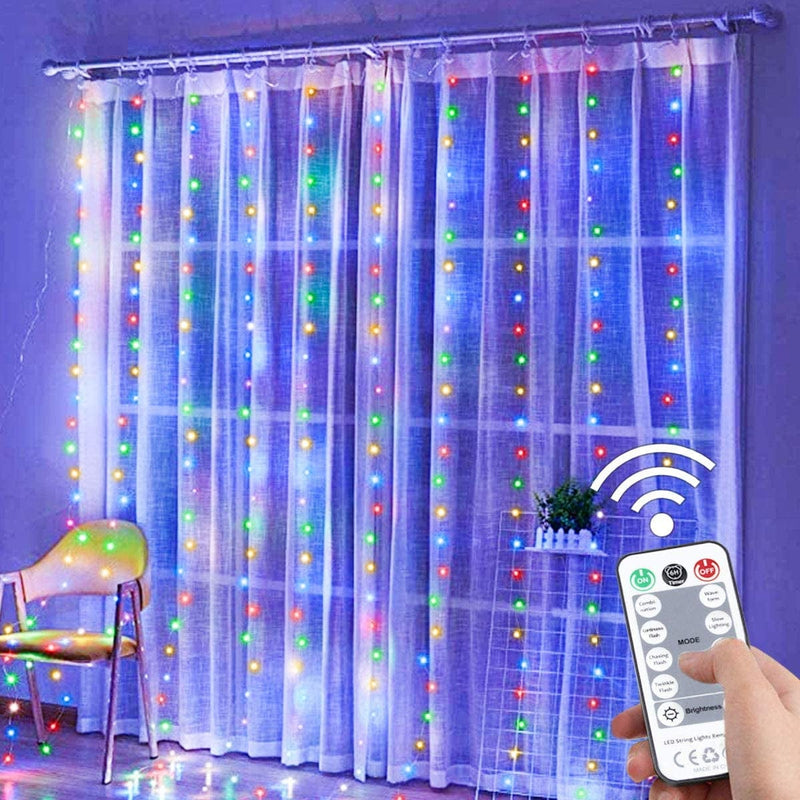 Fairy Curtain Lights for Bedroom 300 LED,SUWITU Christmas String Lights USB Plug in 8 Modes Wall Hanging Twinkle Lights with Remote Control for In/Outdoor Wedding Party Backdrop Xmas Decor(9.8X9.8Ft) Home & Garden > Lighting > Light Ropes & Strings SUWITU Multicolor 9.8x9.8FT 