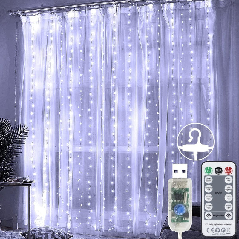 Fairy Curtain Lights for Bedroom 300 LED,SUWITU Christmas String Lights USB Plug in 8 Modes Wall Hanging Twinkle Lights with Remote Control for In/Outdoor Wedding Party Backdrop Xmas Decor(9.8X9.8Ft) Home & Garden > Lighting > Light Ropes & Strings SUWITU White 14.7x5.9FT 
