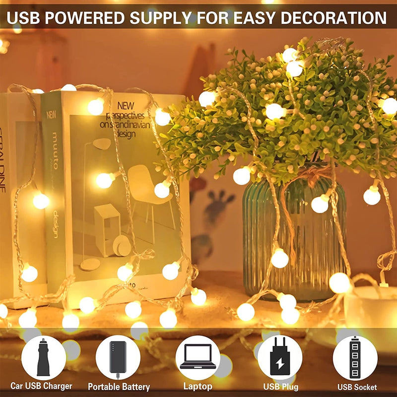 Fairy Lights 23 Ft 50 LED Globe Twinkle Christmas Lights with Remote Control, 8 Modes USB Fairy Lights, Indoor Mood String Lights for Bedroom Balcony Garden or Party Decoration Lights (Warm White) Home & Garden > Lighting > Light Ropes & Strings HENABEYTRY   