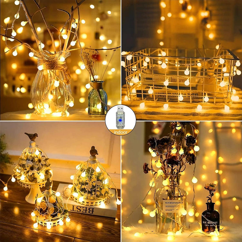 Fairy Lights 23 Ft 50 LED Globe Twinkle Christmas Lights with Remote Control, 8 Modes USB Fairy Lights, Indoor Mood String Lights for Bedroom Balcony Garden or Party Decoration Lights (Warm White) Home & Garden > Lighting > Light Ropes & Strings HENABEYTRY   