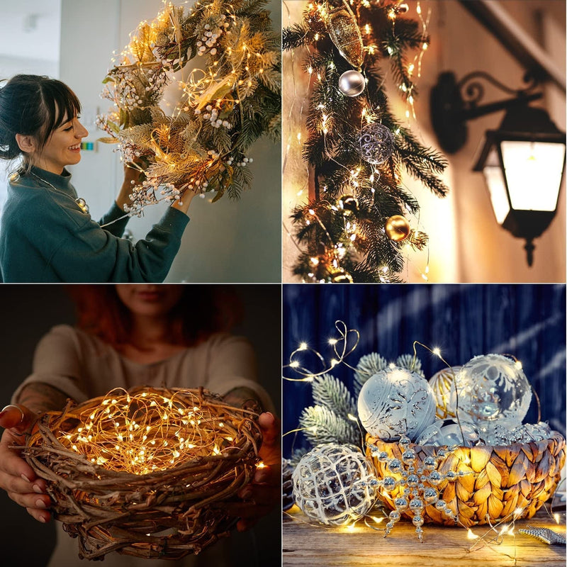 Fairy Lights 33Ft 100 LED Battery Operated String Lights with 8 Modes Remote Timer Outdoor Waterproof Warm White Copper Wire Twinkle Lights for Bedroom, Dorm, Patio, Christmas, Party, Indoor