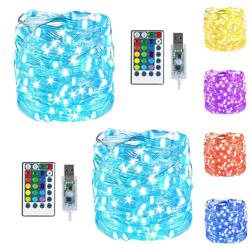 Fairy Lights USB Plug in String Lights with Remote 33Ft 100Leds, 16 Color Changing Lights Twinkle Firefly Lights for Bedroom Party Wedding Christmas Tapestry, Multicolor Colors -1Pack Home & Garden > Decor > Seasonal & Holiday Decorations Rirool 100LED 33FT 16 colors 2