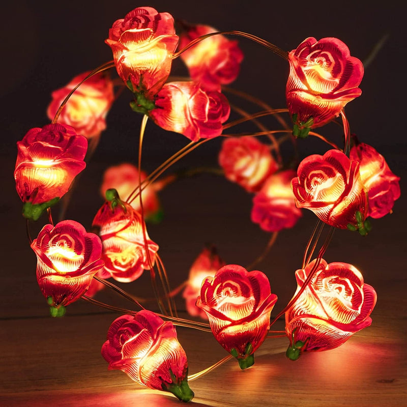 Fairy Romantic Red Rose String Lights, 30 LED 10 Ft Valentine'S Day Flowers Window Lights with Timer, Cute Wedding Anniversary Birthday Party Decoration Battery Operated for Bedroom Outdoor Home & Garden > Lighting > Light Ropes & Strings Meonum   
