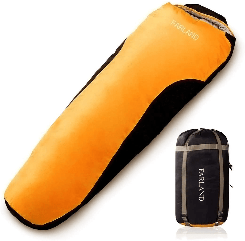 FARLAND Sleeping Bags 20℉ for Adults Teens Kids with Compression Sack Portable and Lightweight for 3-4 Season Camping, Hiking,Waterproof, Backpacking and Outdoors Sporting Goods > Outdoor Recreation > Camping & Hiking > Sleeping BagsSporting Goods > Outdoor Recreation > Camping & Hiking > Sleeping Bags FARLAND Orange & Black / Right Zipper Mummy 