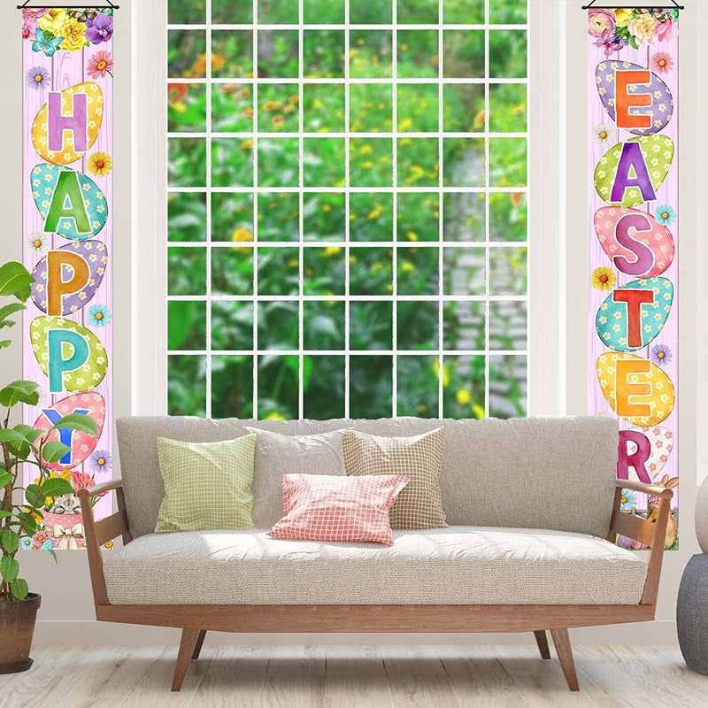 FARMNALL Easter Porch Banner Bunny Egg Rabbit Daisy Party Front Door Sign Wall Hanging Spring Decorations and Supplies for Home Office Farmhouse Holiday Decor
