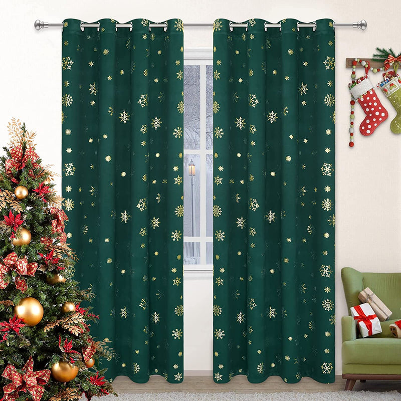 FRAMICS Snowflake Foil Print Christmas Curtains, Thermal Insulated Blackout Curtains for Living Room and Bedroom, Christmas Grommet Window Curtains Drapes, 52" X 84", Green, Set of 2 Panels Home & Garden > Decor > Window Treatments > Curtains & Drapes FRAMICS Green(gold Foil Print) 52"W x 84"L 