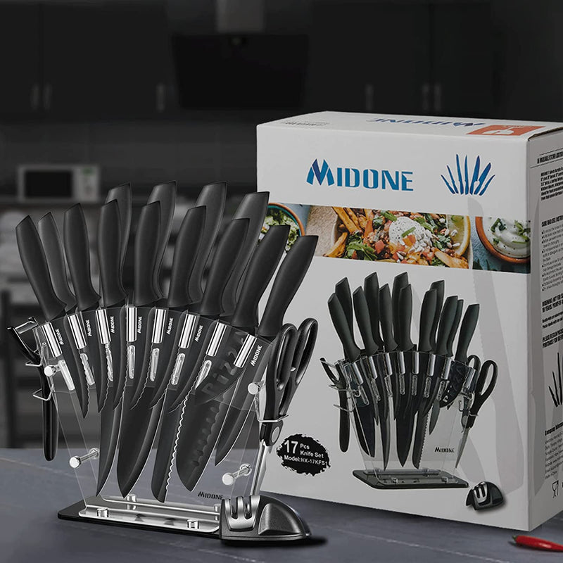 MIDONE Knife Set, 17 Pieces German Stainless Steel Kitchen Knife Set, Include Kitchen Accessories, Black Home & Garden > Kitchen & Dining > Kitchen Tools & Utensils > Kitchen Knives MIDONE   