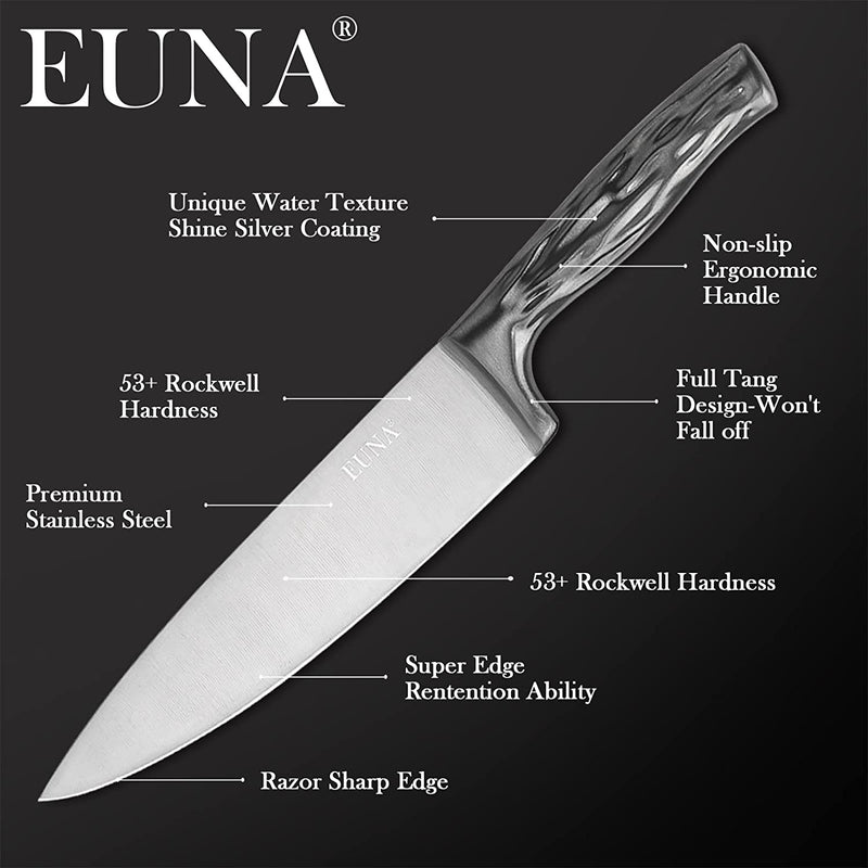 EUNA 5 PCS Knife Chef Set Ultra Sharp, Japanese Knives of Stainless Steel for Multipurpose Cooking, Kitchen Knives Professional with Gift Box, Integrated Design with Non-Stick Coating Sliver Home & Garden > Kitchen & Dining > Kitchen Tools & Utensils > Kitchen Knives EUNA   