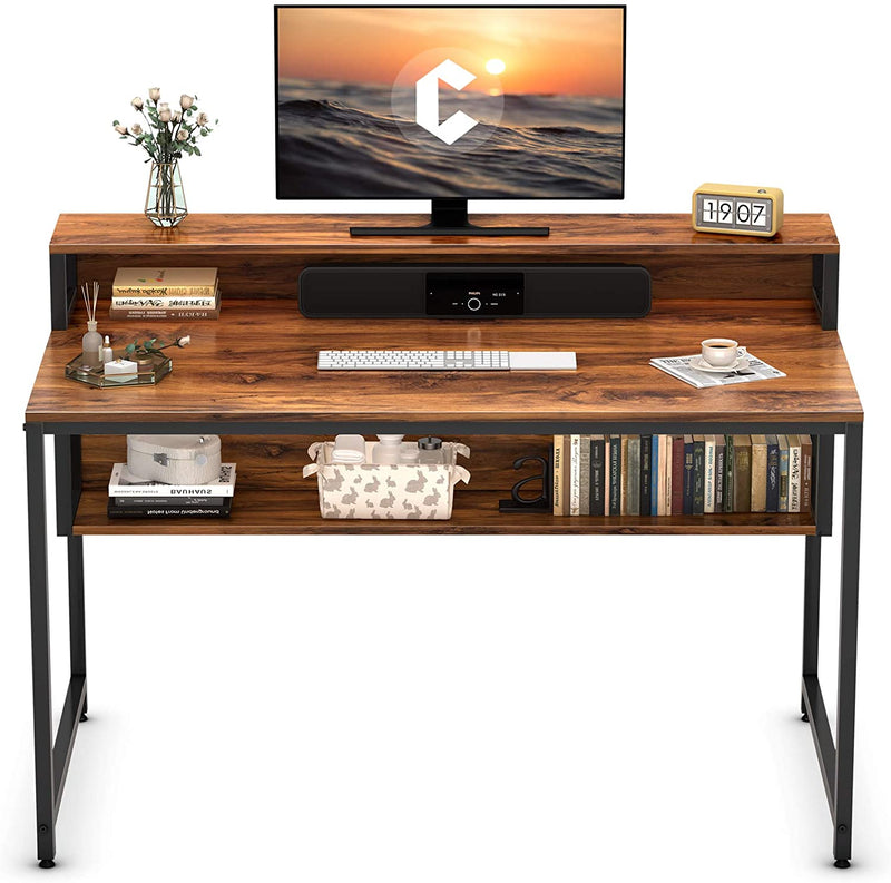 Cubiker Computer Home Office Desk, 47" Small Desk Table with Storage Shelf and Bookshelf, Study Writing Table Modern Simple Style Space Saving Design, Black Home & Garden > Household Supplies > Storage & Organization Cubiker Dark Rustic 47 