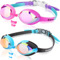 Keary 2 Pack Kids Swim Goggles for Toddler Kids Youth(3-12),Anti-Fog Waterproof Anti-Uv Clear Vision Water Pool Goggles Sporting Goods > Outdoor Recreation > Boating & Water Sports > Swimming > Swim Goggles & Masks Keary Mirrored Black & Pink(2 Pack)  