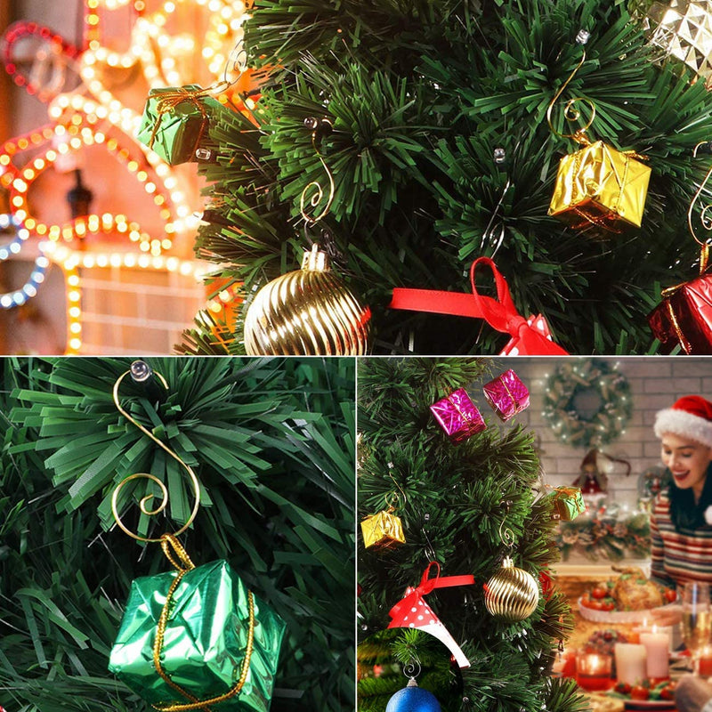 Acronde 120PCS Christmas Ornament Hooks Christmas Tree S-Hooks Ornament Hanger Metal Wire Hanging Hook for Christmas Tree Christmas Balls Party Decorations (Gold)