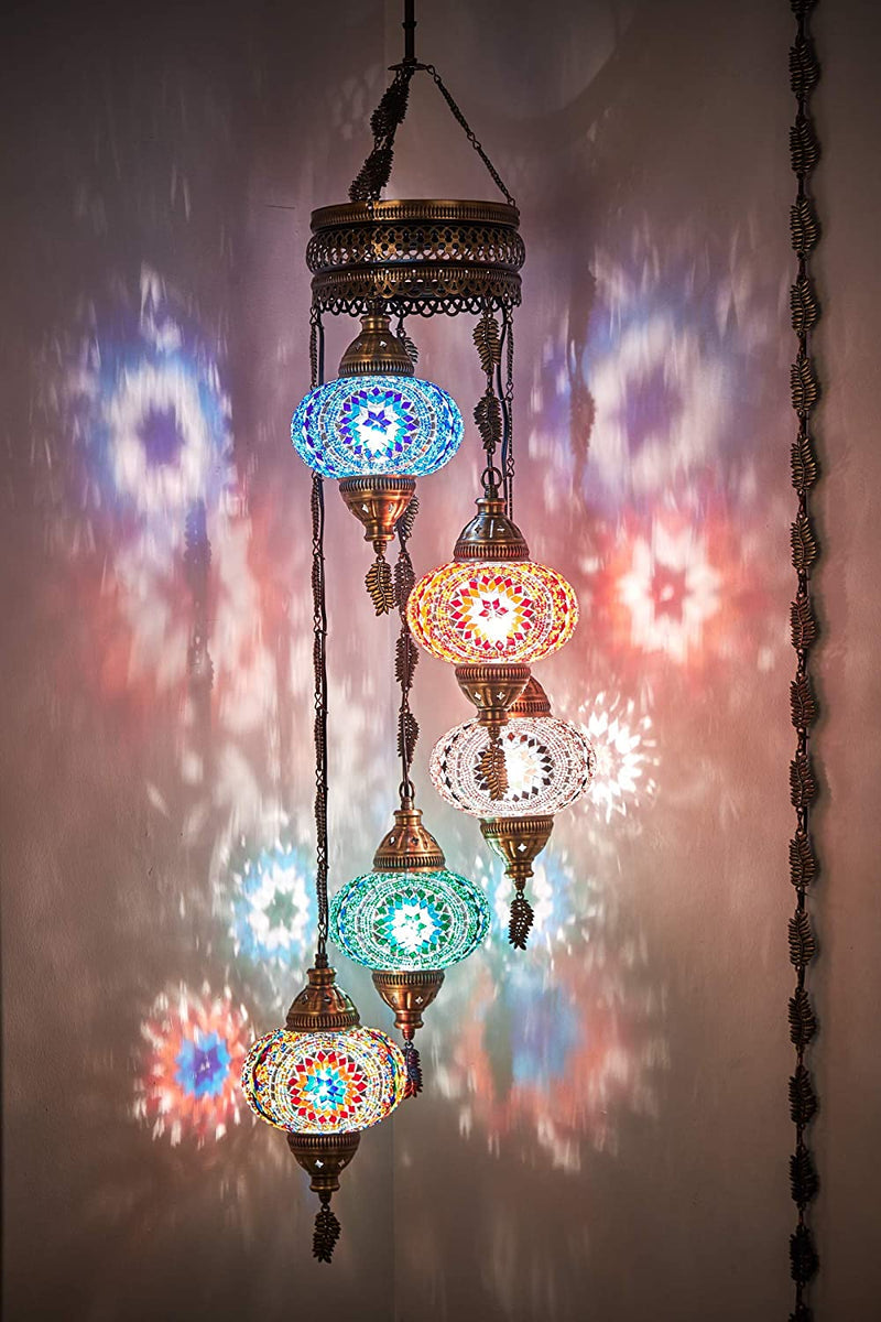 DEMMEX Turkish Moroccan Mosaic Hardwired or Swag Plug in Chandelier Light Ceiling Hanging Lamp Pendant Fixture, 5 Big Globes (5 X 7 Globes Swag) Home & Garden > Lighting > Lighting Fixtures > Chandeliers DEMMEX 5 X 7" Globes Swag  