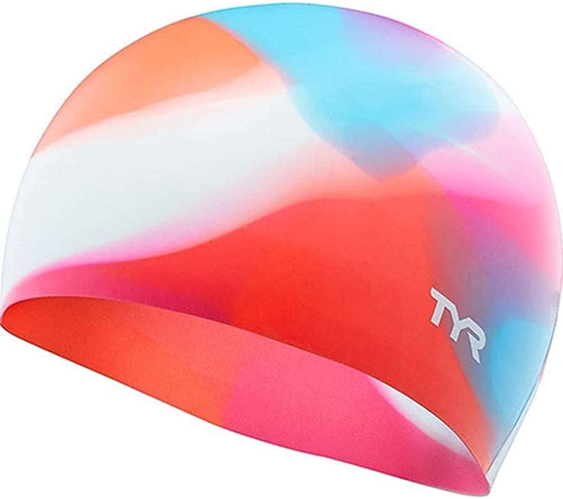 TYR Tie Dye Long Hair Silicone Swim Cap Youth, Pink Blue Orange, NA Sporting Goods > Outdoor Recreation > Boating & Water Sports > Swimming > Swim Caps TYR   