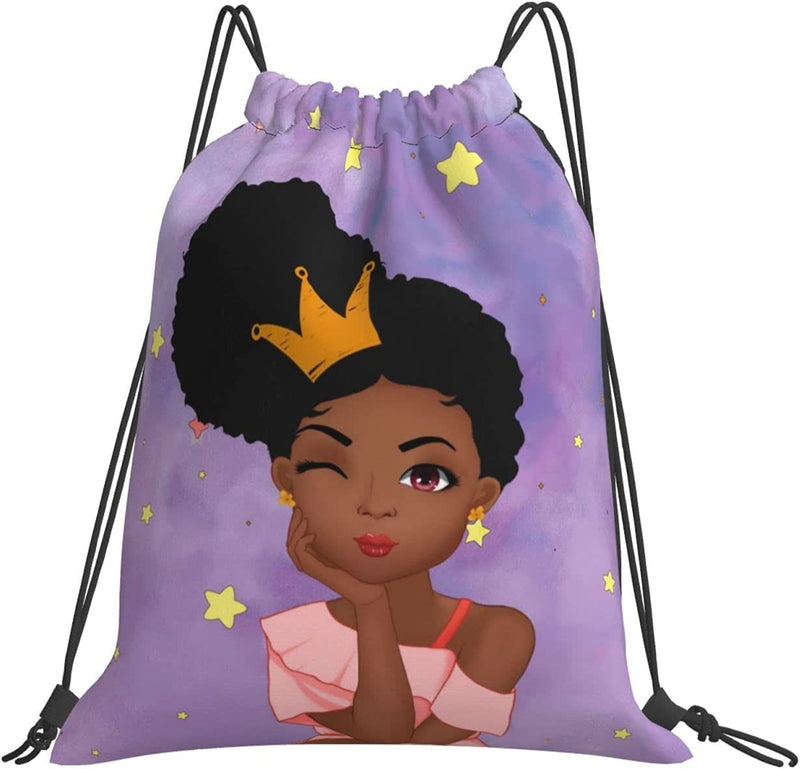 Fzryhaika African American Black Girl Print Drawstring Backpack Bag, Sports Gym Bag Sackpack String Bag for Girls Home & Garden > Household Supplies > Storage & Organization Fzryhaika Db-1  