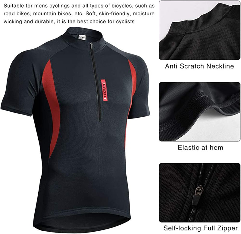 FEIXIANG Men'S Cycling Bike Jersey Short/Long Sleeve Moisture Wicking Breathable Biking Shirts with 3 Rear Pocket Sporting Goods > Outdoor Recreation > Cycling > Cycling Apparel & Accessories FEIXIANG   