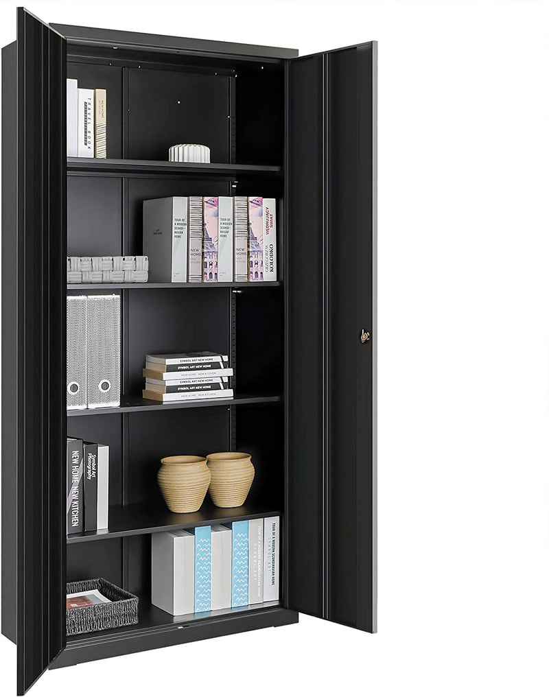 SONGMICS Garage Cabinet, Metal Storage Cabinet with Doors and Shelves, Office Cabinet for Home Office, Garage and Utility Room Black UOMC015B01