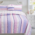 Cozy Line Home Fashions Colorful Striped Ruffle Floral 100% Cotton Reversible Girl Quilt Bedding Set, Reversible Coverlet Bedspread (Rainbow, Queen - 3 Piece) Home & Garden > Linens & Bedding > Bedding Cozy Line Home Fashions Purple Ruffle Queen 