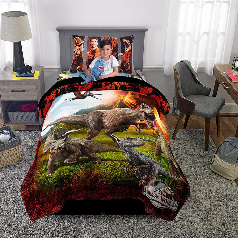 Franco Kids Bedding Comforter with Sheets and Cuddle Pillow Bedroom Set, (5 Piece) Twin Size, Jurassic World Home & Garden > Linens & Bedding > Bedding Franco Manufacturing   