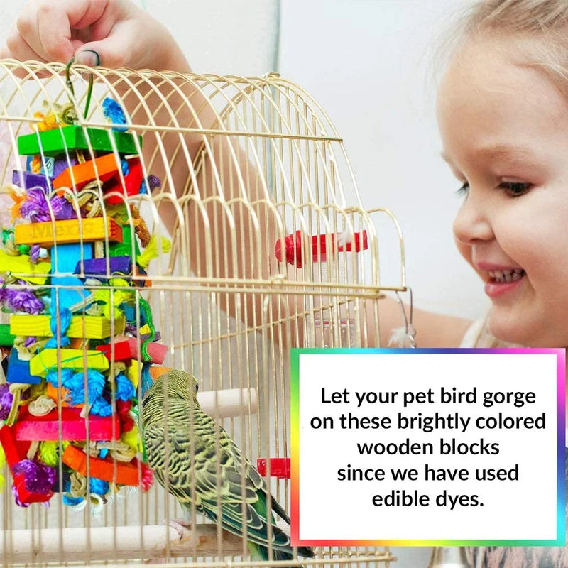 Meric Block Toy for House Birds, Nibbling Keeps Beaks Trimmed, Preening Keeps Feathers Groomed, Edible, Food-Grade Multicolored Wooden Blocks, 1-Pc