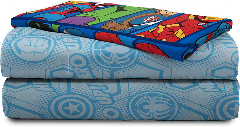 Marvel Super Hero Adventures Hero Together 4 Piece Twin Bed Set - Includes Comforter & Sheet Set Bedding Features the Avengers - Super Soft Fade Resistant Microfiber (Official Marvel Product)