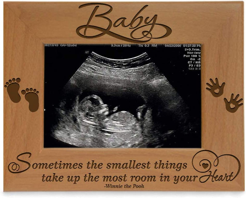 KATE POSH Baby Engraved Wood Picture Frame - Sometimes the Smallest Things Take up the Most Room in Your Heart - Winnie the Pooh Sonogram Picture Frame, New Mom, New Dad (3 1/2 X 5 - It'S a Boy) Home & Garden > Decor > Picture Frames KATE POSH 3 1/2 x 5 - Baby  