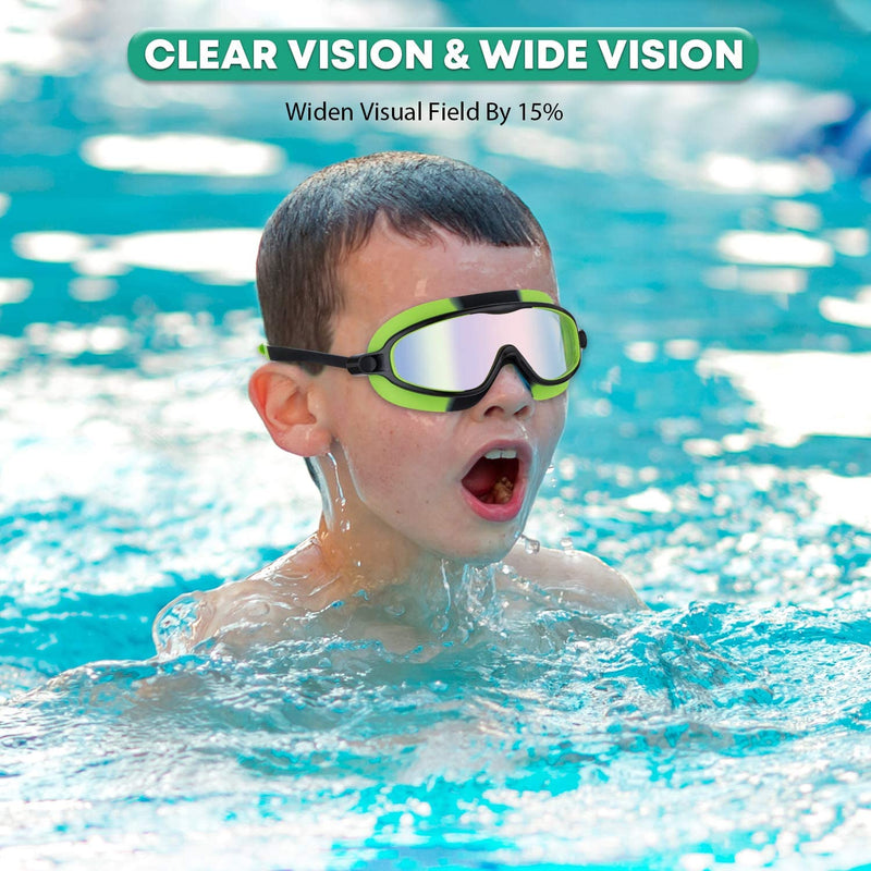 Portzon Wide View Swim Goggles, Unisex-Child anti Fog Clear No Leaking Swimming Goggles