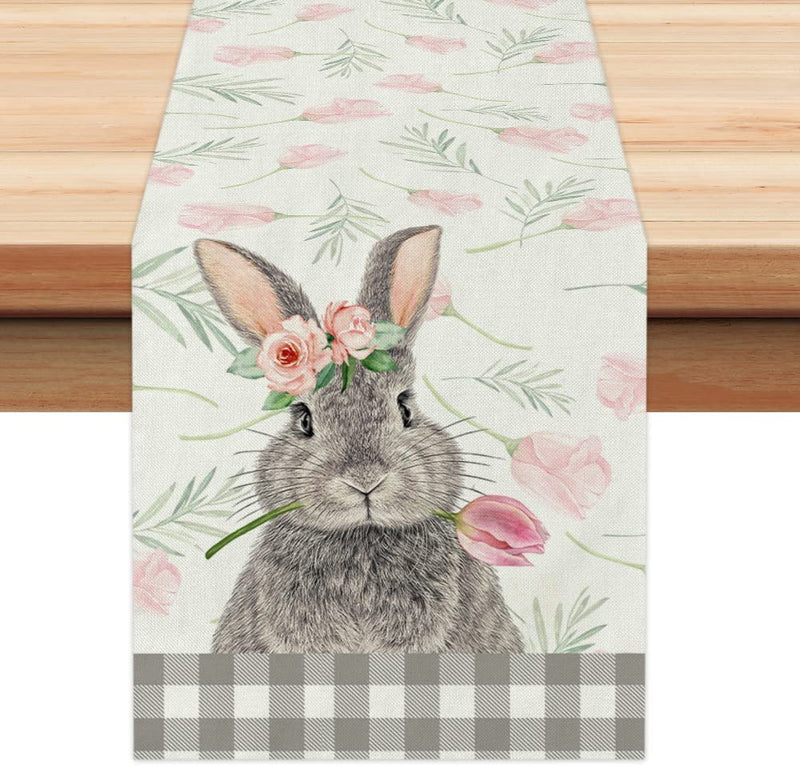 ARKENY Easter Table Runner 72 Inches, Rabbit Tulip Coffee Home Dining Indoor Seasonal Spring Holiday Farmhouse Tabletop Decor AT383 Home & Garden > Decor > Seasonal & Holiday Decorations ARKENY table runner 13"X72"  