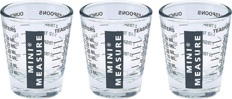 Kolder Mini Measure Heavy Glass, 20-Incremental Measurements Multi-Purpose Liquid and Dry Measuring Shot Glass, Red and Blue, Set of 2