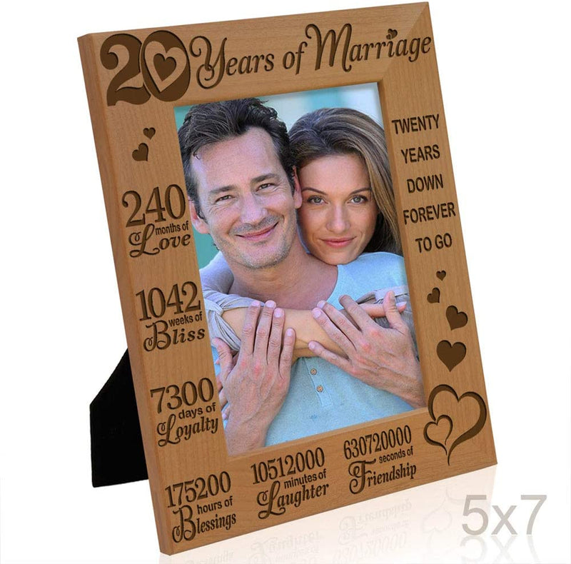 KATE POSH - 20 Years of Marriage, Our 20Th Anniversary Engraved Natural Wood Picture Frame, Twenty Years Together, Wedding for Husband & Wife (5X7 Vertical) Home & Garden > Decor > Picture Frames KATE POSH   