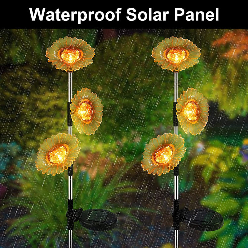 Glintoper Solar Lights, 2 Pack Outdoor Decorative Sunflower Lights, 30 Inch Waterproof Solar Powered Garden Figurine Stakes with 6 Flowers, Warm White LED Landscape Lighting for Patio Yard Pathway  Glintoper   